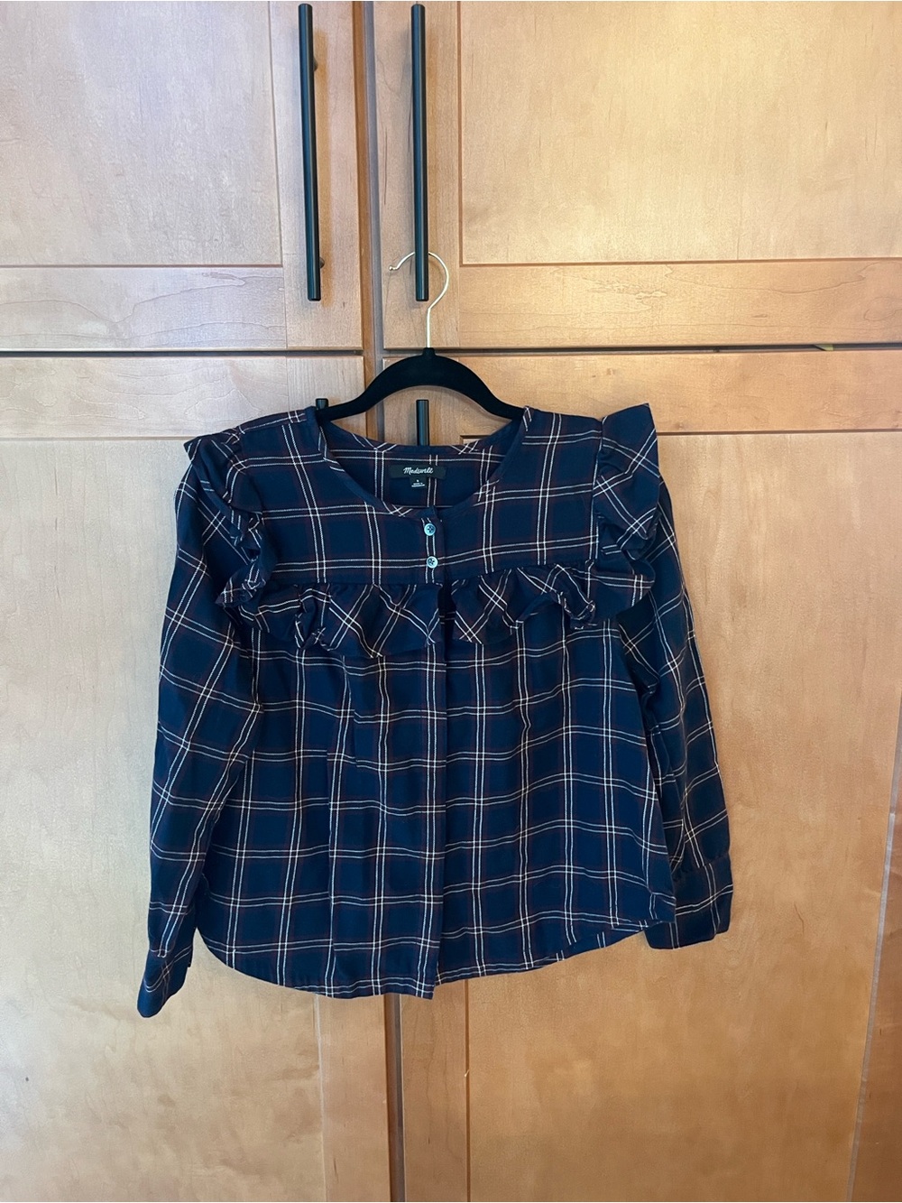 Madewell with DÔEN vibes - Plaid Ruffle Yoke Long Sleeve Flannel Cotton Blouse